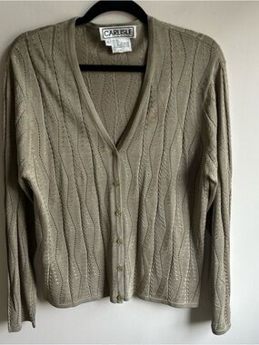Carlisle Taupe Button-Front V-Neck 100% Silk Cardigan